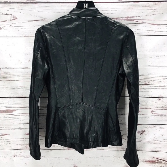 Michael Kors Women's Black Leather Biker Moto Jacket Zip Pockets Size S - Picture 5 of 10